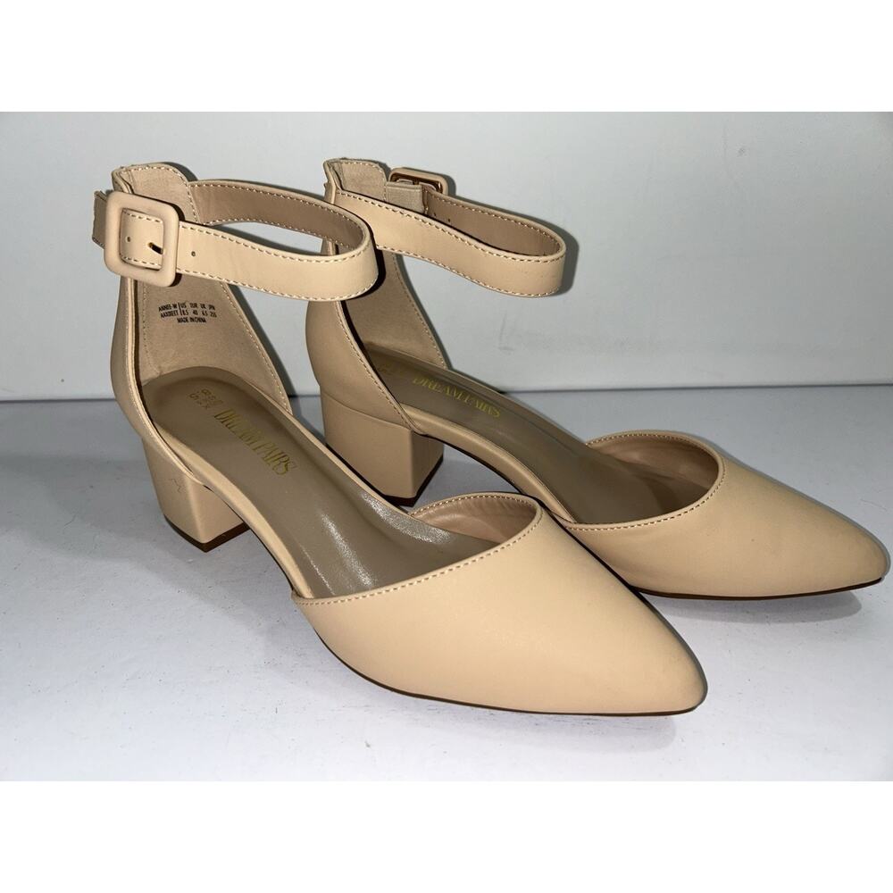 DREAM PAIRS Ankle Strap Chunky High Heel Pumps Nude/Nubuck Size US 8.5 NWOB